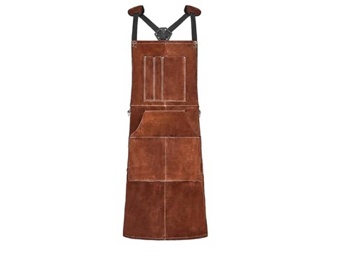 VEVOR Tablier de Soudage en Cuir de Vachette\, Tablier de Soudeur Résistant aux Flammes\, à la Chaleur\, avec 6 Poches\, Protection Étincelles pour Hommes\, Femmes\, de Travail du Bois\, Jardinage\, Barbecue
