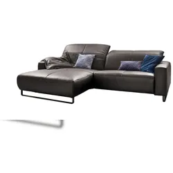 KAWOLA Sofa YORK Leder Life-line asphalt Recamiere rechts Fuß Metall schwarz