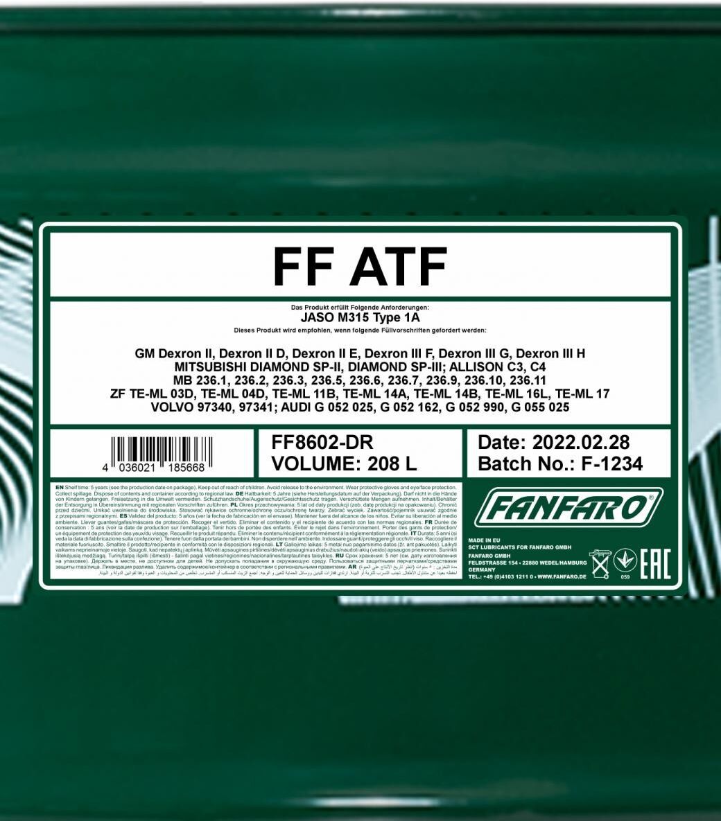 FANFARO FF8602-DR Olie, automatische transmissie (ATF)