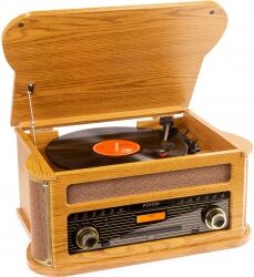 Retro Musikanlæg med Pladespiller, CD, Kassettebånd, FM og DAB+ Radio, Bluetooth