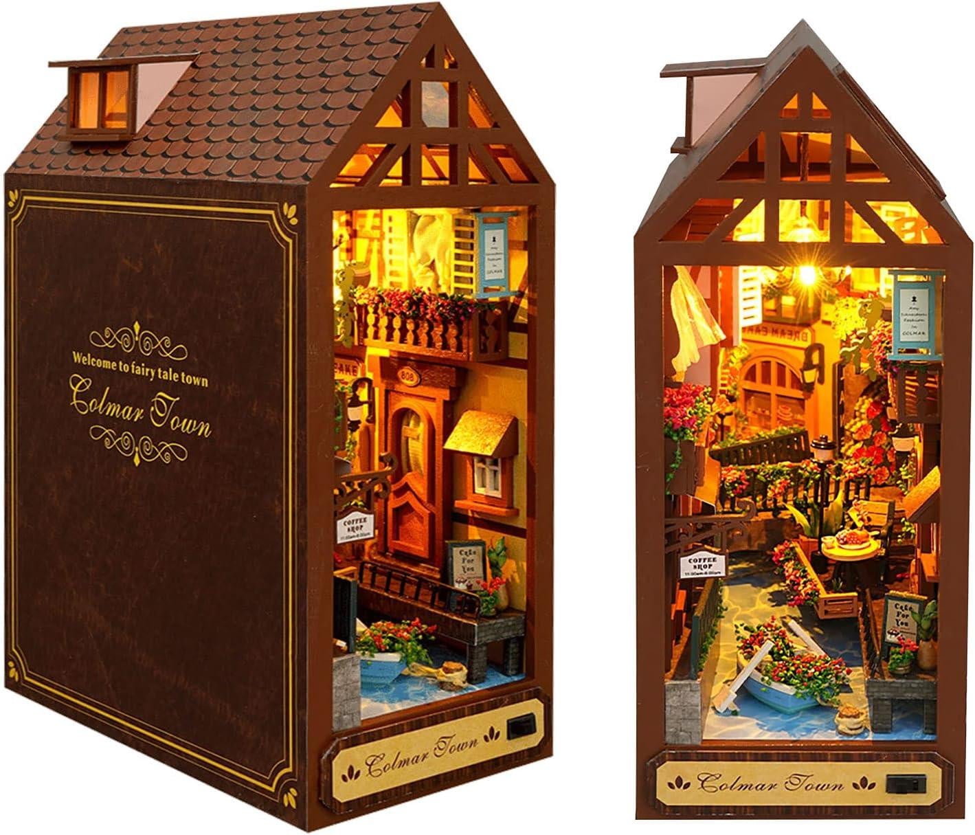 DIY boekenkast kit miniatuur poppenhuis Colmar Town houten bouwset voor knutselen