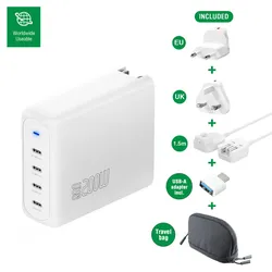 4smarts Ladegerät GaN Flex Pro 200W 4 USB-C mit Kabel 1,5m, Travel Edition, weiß