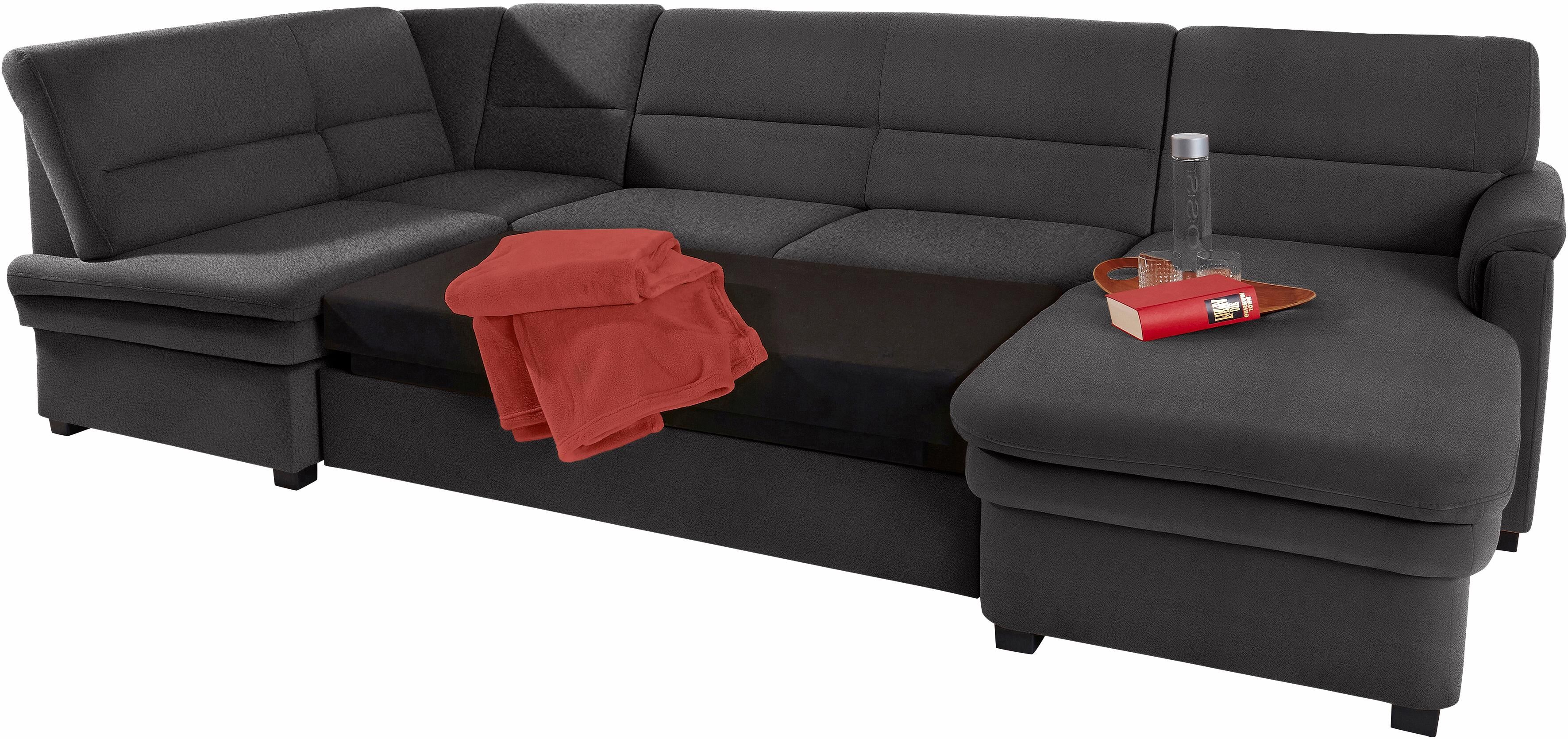 Wohnlandschaft SIT & MORE "Pisa U-Form", grau (anthrazit), B:319cm H:89cm T:168cm, Flachgewebe (100% Polyester);Luxus-Microfaser1 (100% Polyester);Luxus Microfaser2 (90% Polyester, 10% Polyamid), Sofas, Wohnlandschaft, mit Federkern, wahlweise mit Schlaff