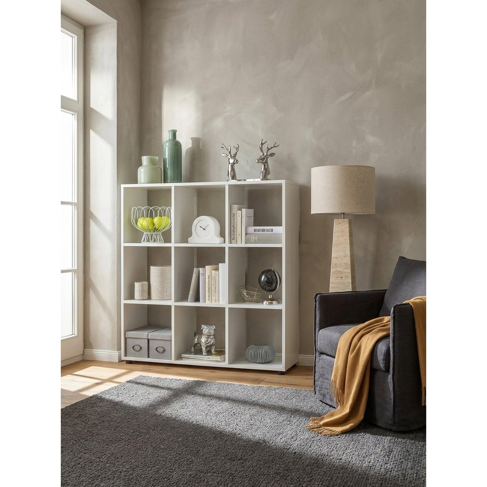 Bücherregal – Weiß, 108x104x29 cm, 9 Fächer, freistehend, modern