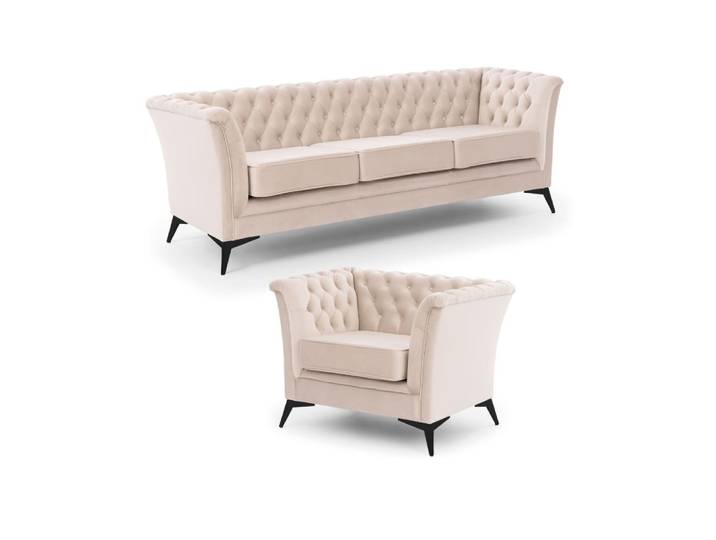 Ensemble de canapés Chesterfield 3+1 en velours beige