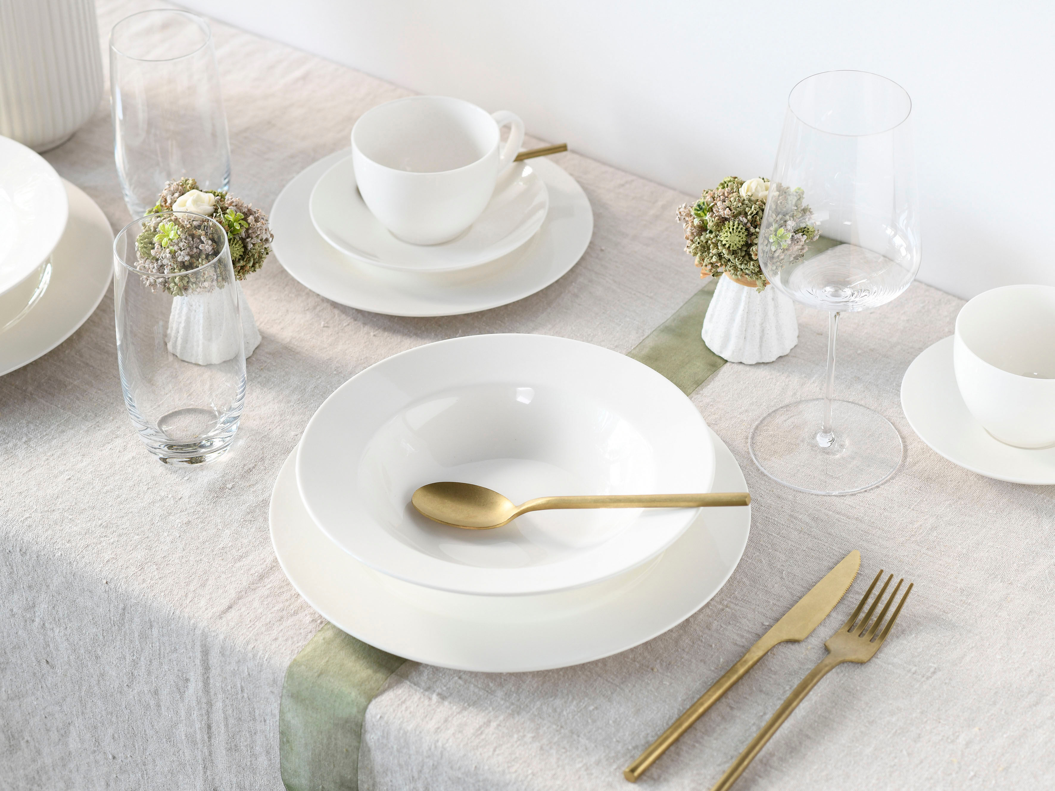 Kombiservice CREATABLE "Fleur Royal", beige (creme), 30 Stk., Porzellan, Geschirr-Sets, Kombiservice, extrem dünn, leicht, lichtdurchlässig