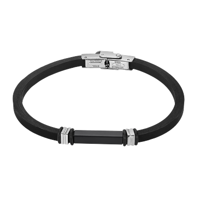 Armband LOTUS "Silent Impact", schwarz (schwarz, edelstahlfarben), Armbänder, Herren, 20cm, Edelstahl Kautschuk, Edelstahl, Kautschuk, Armband