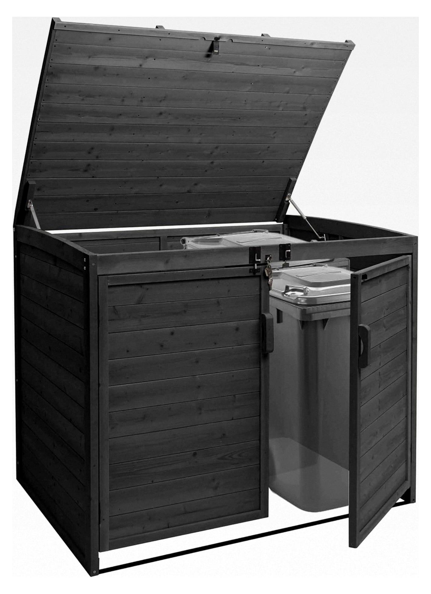 XL 2er-/4er-Mülltonnenverkleidung, Mülltonnenbox, erweiterbar 138x138x105cm, Holz MVG- - anthrazit