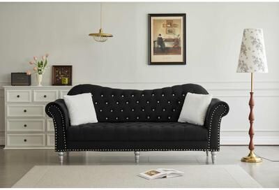 AMERROBIL Velvet Rolled Arm Chesterfield Sofa