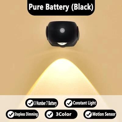 Inspired Living LumiFlex Motion Sensor Wall Light USB Rechargeable Wireless Reading Light 360 Rotating LED Lamp black battery Type 2pcs