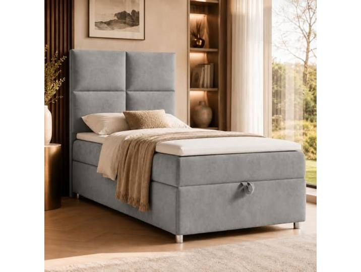 Trinity K2 Boxspringbett Single Bonellfederkern Boxspringbett mit Matratze und Topper 90x200 Einzelbett Polsterbett - Lieferung an die Bordsteinkante