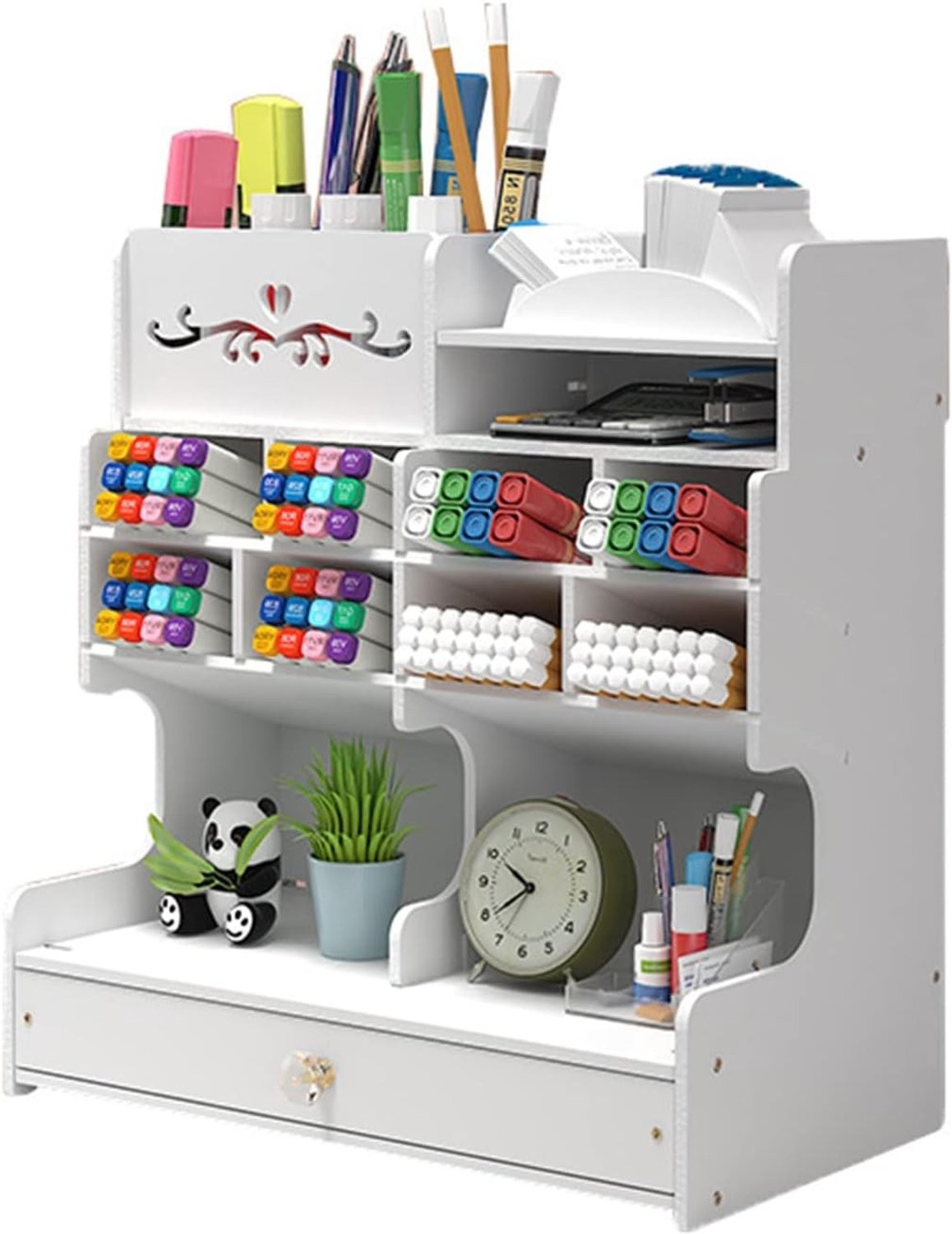 Multifunctionele houten pennenhouder met lade voor op je bureau