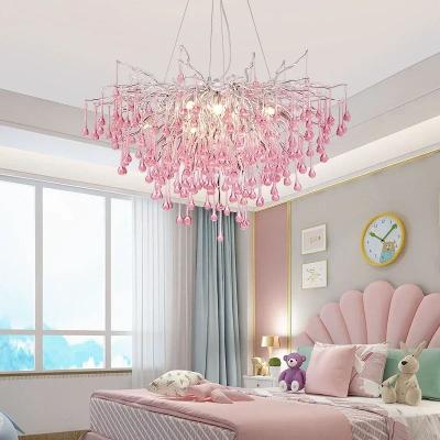 Inspired Finds Modern Crystal Branch Chandelier Pink Blue Teardrop Ceiling Light white Light blue Diameter 39.37in