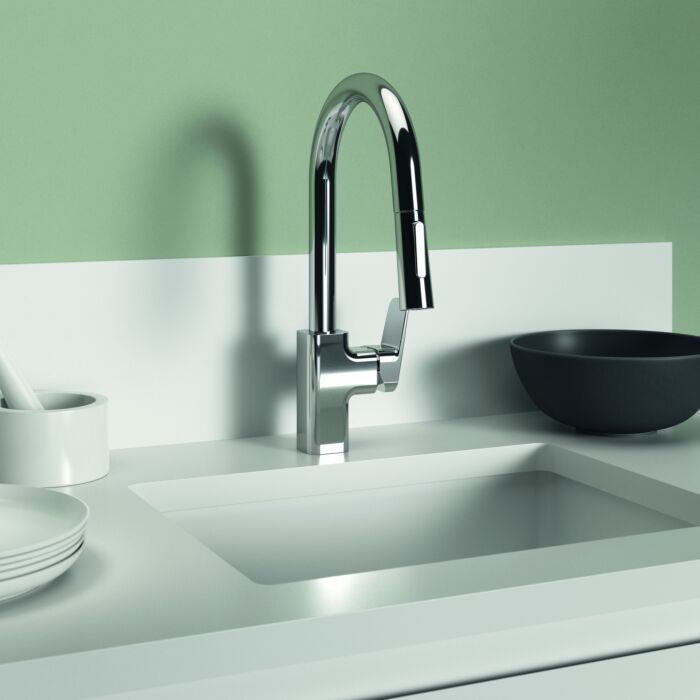 Ideal Standard Küchenarmatur BD338AA chrom, hoher Auslauf, mit Handbrause