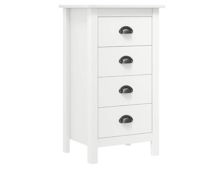 Kaorsrow Sideboard Hill Weiß 46x35x80 cm Massivholz Kiefer Kommode Kompakter Schubladenschrank aus weißem Kiefernholz mit 4 Schubladen für Flur, Schlafzimmer und Wohnzimmer.
