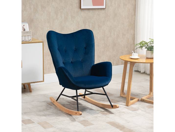 HOMCOM Rocking Chair Velours Bleu Confort