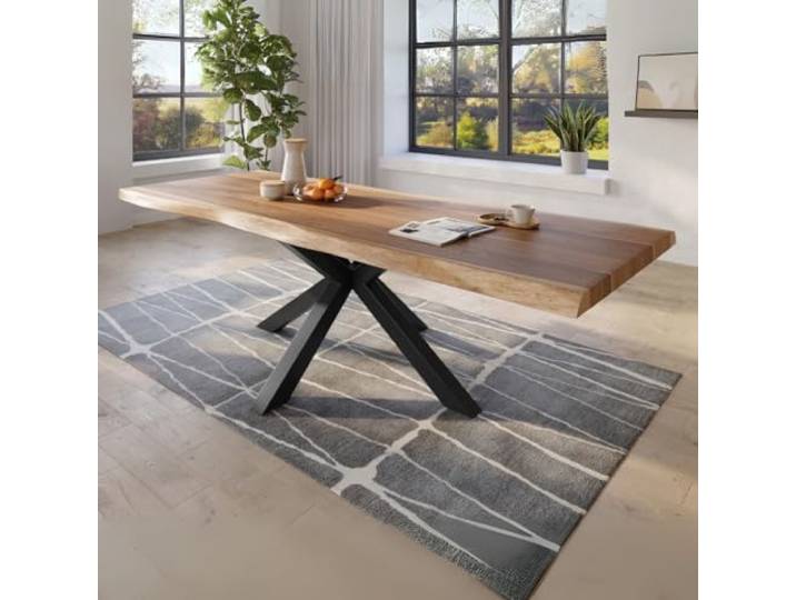 trelevo Esstisch 280x110 Baumkante Akazie natur Spider schwarz