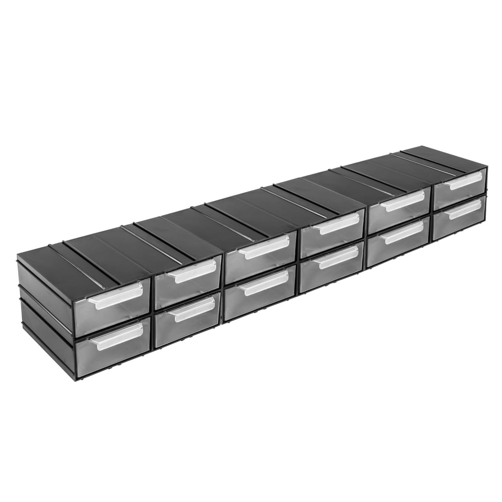 Modulaire kast met 12 lades en plank, transparant