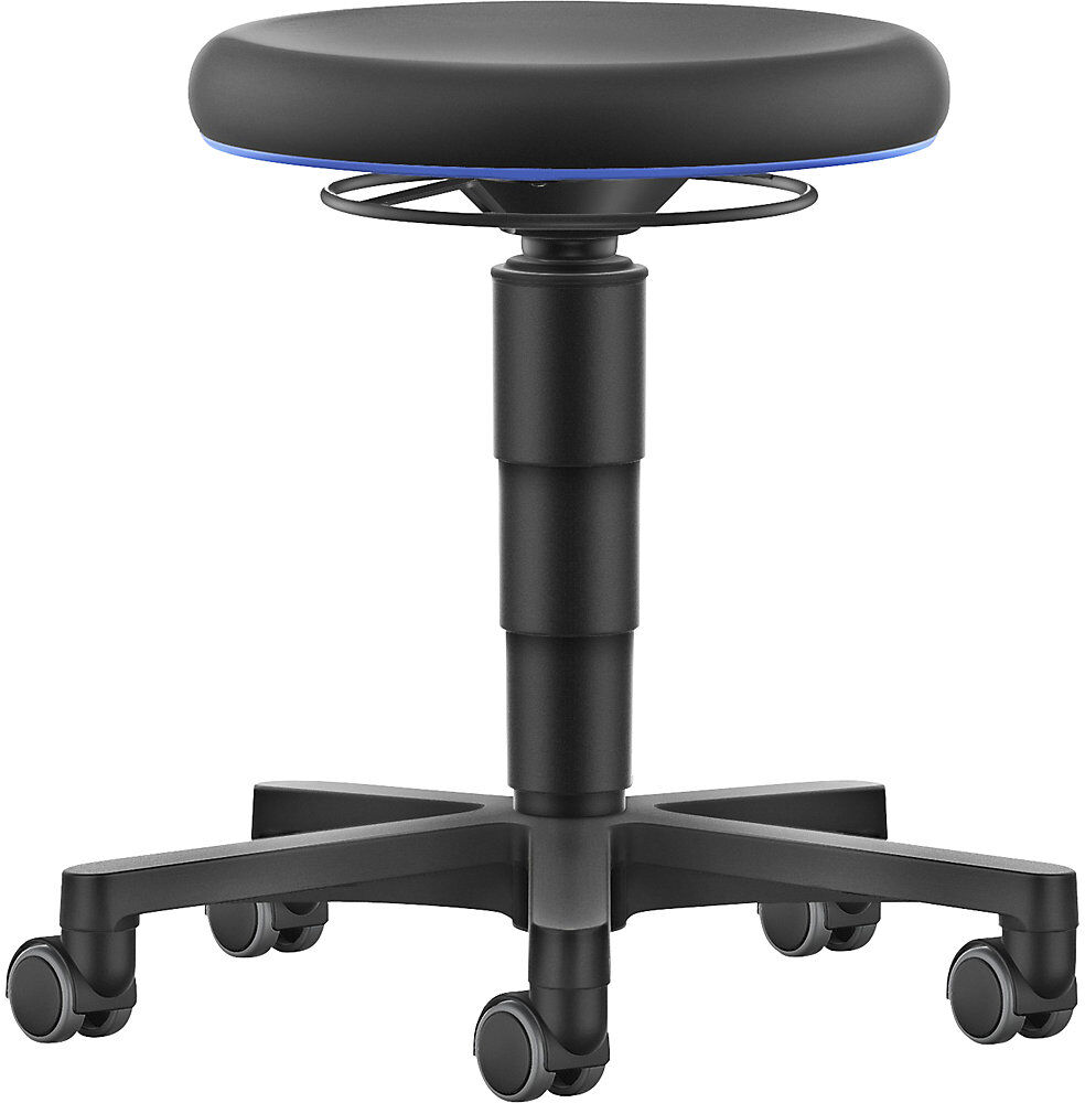 Hocker Allround, mit Rollen, Skintec, Farbring blau bimos