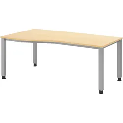 bümö manuell höhenverstellbarer Schreibtisch 180x100 cm in Ahorn, Metall-Gestell: Silber - PC Tisch höhenverstellbar & belastbar bis 140 kg, Büro-