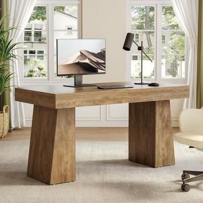 YUZHOU 55-Inch Computer Desk, Modern Executive Office Desk with Pedestal