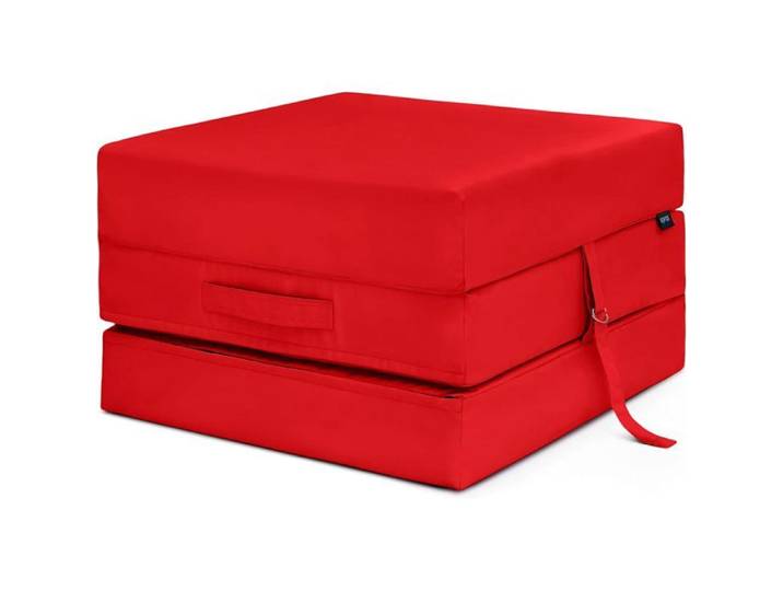 Lit Cube Pliable avec Matelas Rouge Résistant à l'Eau avec Fermeture Étanche