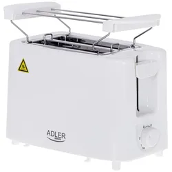 Adler AD 3223 Toaster für 2 Scheiben in Weiß, 900W, mit 6 Stufen, Brötchenaufsatz und Krümelfach