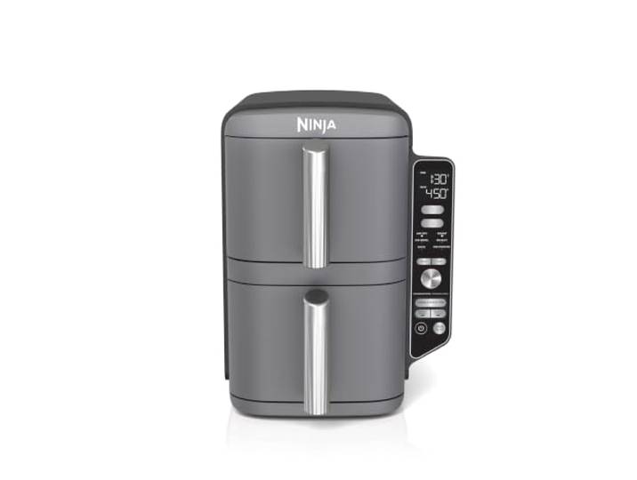 Ninja SL401 DoubleStack XL Luftfritteuse mit 2 Behältern, DoubleStack-Technologie kocht 4 Lebensmittel auf einmal, kompaktes Design, 10 QT, 6-in-1, Smart Finish & Match Cook, Air Fry, Broil, Backen,