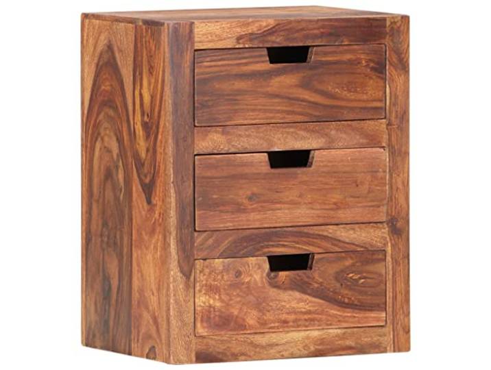 YUTAASU Nachttisch 40x30x50 cm Massivholz Akazie 3 Schubladen, Beistelltisch, Nachtschrank, Hellbraun, Vintage Stil