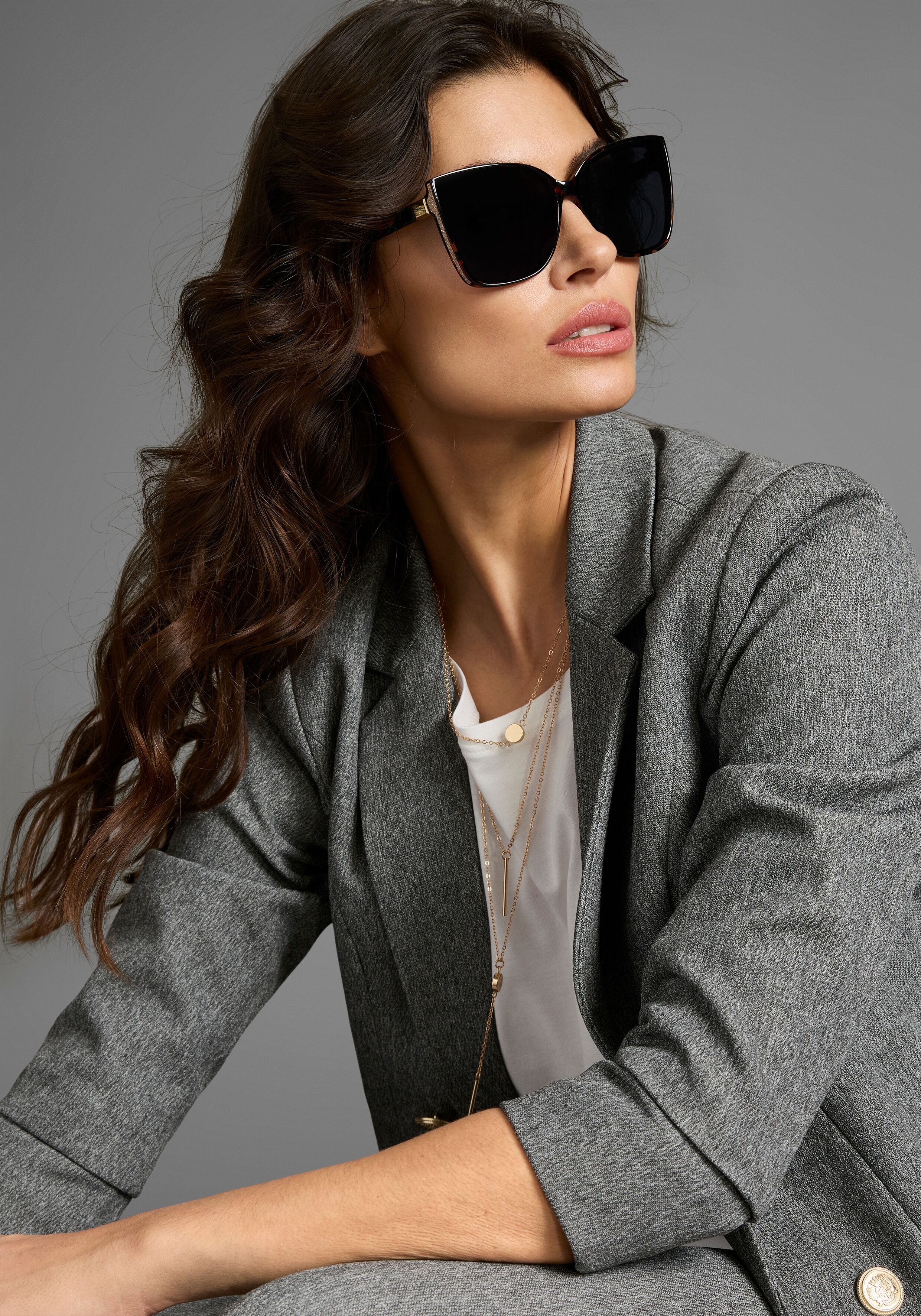 Sonnenbrille LAURA SCOTT, Damen, braun, gemustert, glänzend, kontrastfarbene Details, Sonnenbrillen Sonnenbrille, mit glitzernden und goldfarbenden Details - NEW braun Einheitsgröße