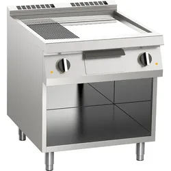 KBS Gastrotechnik Elektro-Grillplatte geteilt verchromt 10,8kW mit 2 Heizzonen offener Unterbau