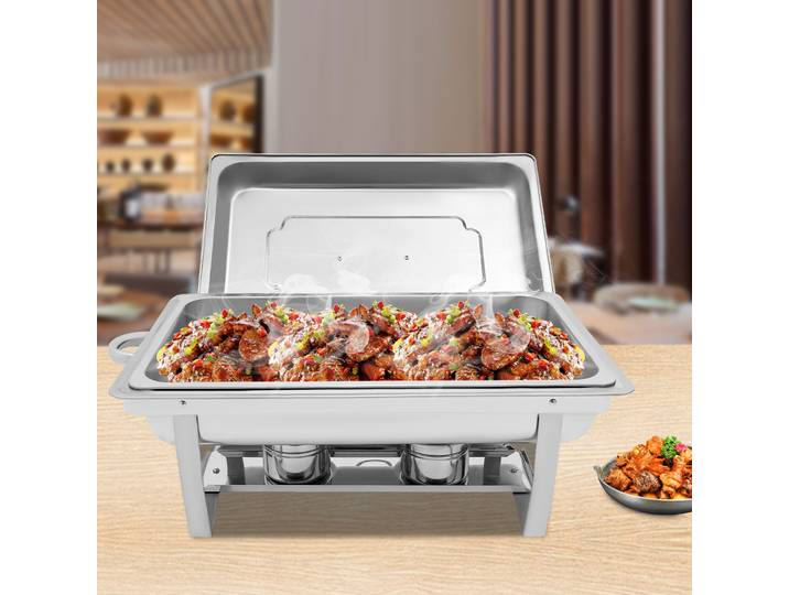 Chauffe-plats en acier inoxydable, 9L, récipient à vaisselle Wskins, chauffe-aliments, récipient chauffant, réchauffeur de planche d'hôtel avec cadre pliant