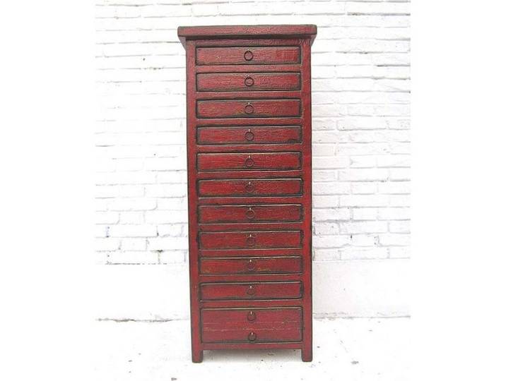 Luxury-Park-Direct Kommode China Schubladenkommode Büro Sammlerschrank Pinie rotbraunes finish. L