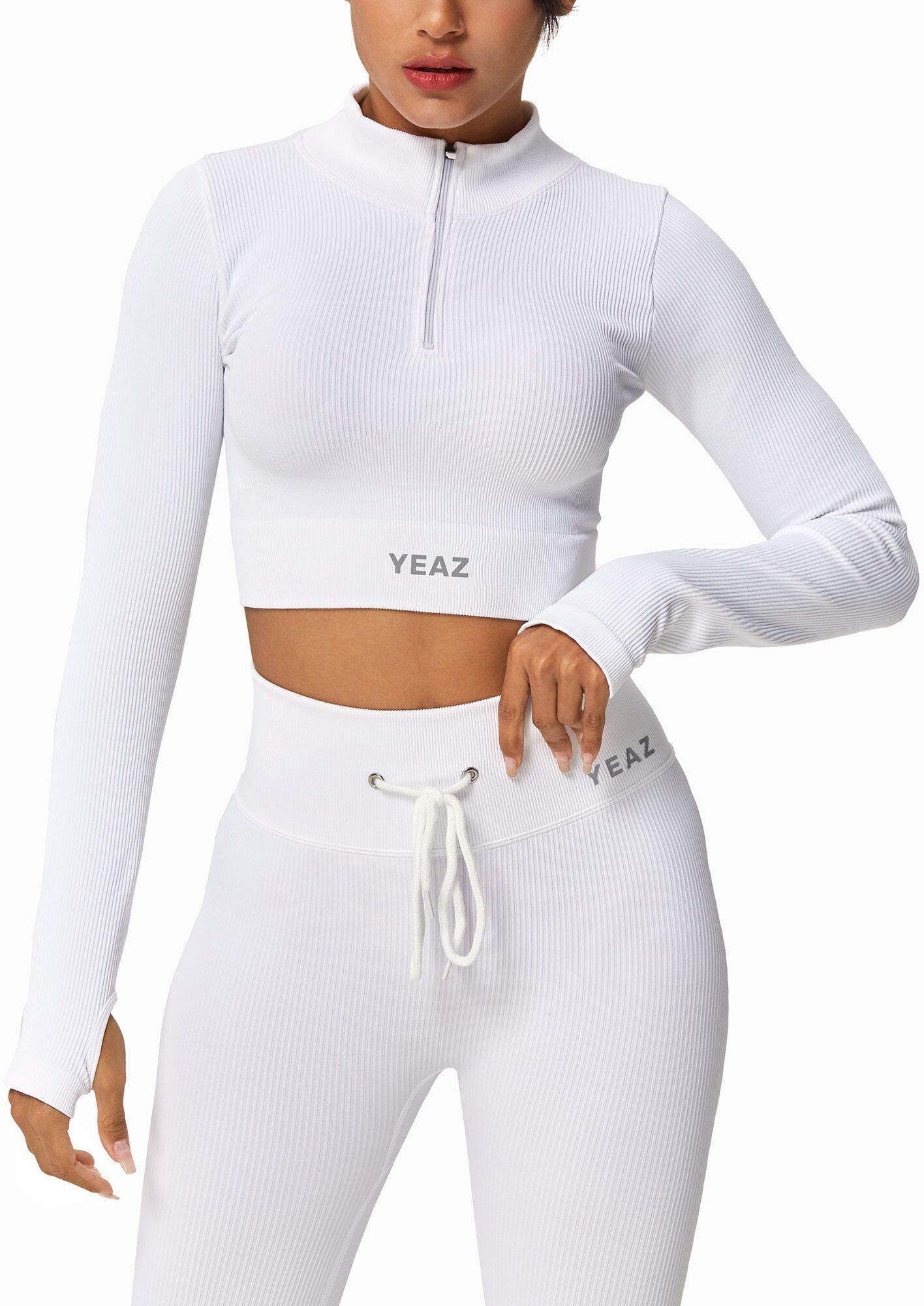 Leggings YEAZ "Leggings RUNWAY", Damen, Gr. XL, US, weiß, Obermaterial: 87% Nylon NY. 13% Elasthan EL., Hosen Leggings