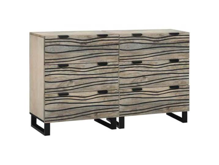 HGFDVCMR Sideboard 2er Set Weiß 120x33,5x75 cm Kommode Massivholz Mango Elegantes 2-teiliges Anrichte-Set aus Mangoholz mit 6 Schubladen und Schnitzereien für Wohnzimmer, Esszimmer & Flur.