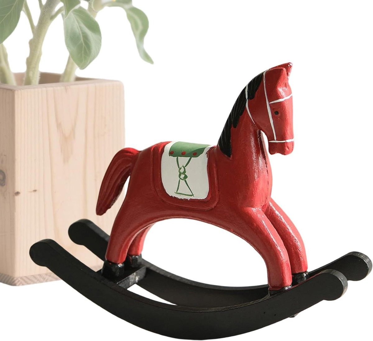 Handgesneden houten schommelpaard ornament voor interieur decoratie - Rood - 23.1 x 20.2 cm