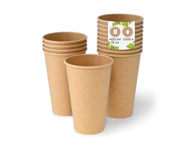 BIOZOYG 1000 Stück Kaffeebecher Pappbecher 400ml / 16 oz Ø 90 mm braun - Einwegbecher plastikfrei - Becher aus nachhaltiger Forstwirtschaft - Kaffeebecher Einweg