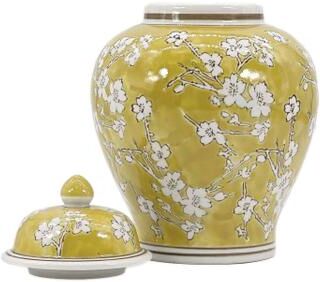 Galt International "Blue & White Floral Ceramic Chinoiserie Ginger Jar 8"""