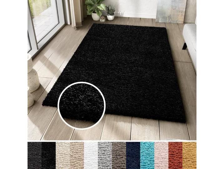 TAPISO Tapis Salon Shaggy Poil Long ESSENCE Noir Unicolore Polypropylène Intérieur 200x300