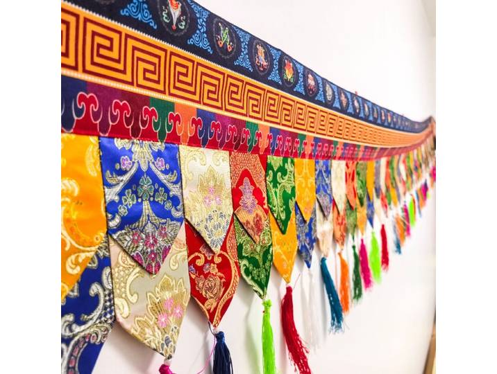 Rideau mural ethnique tibétain de 5M, cinq couleurs, en tissu, pour la décoration de la maison et des salles bouddhistes, articles religieux faits à la main