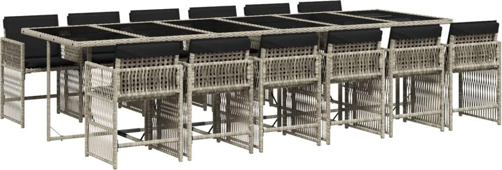 vidaXL 13-delige tuinset met kussens, lichtgrijs, polyrotan