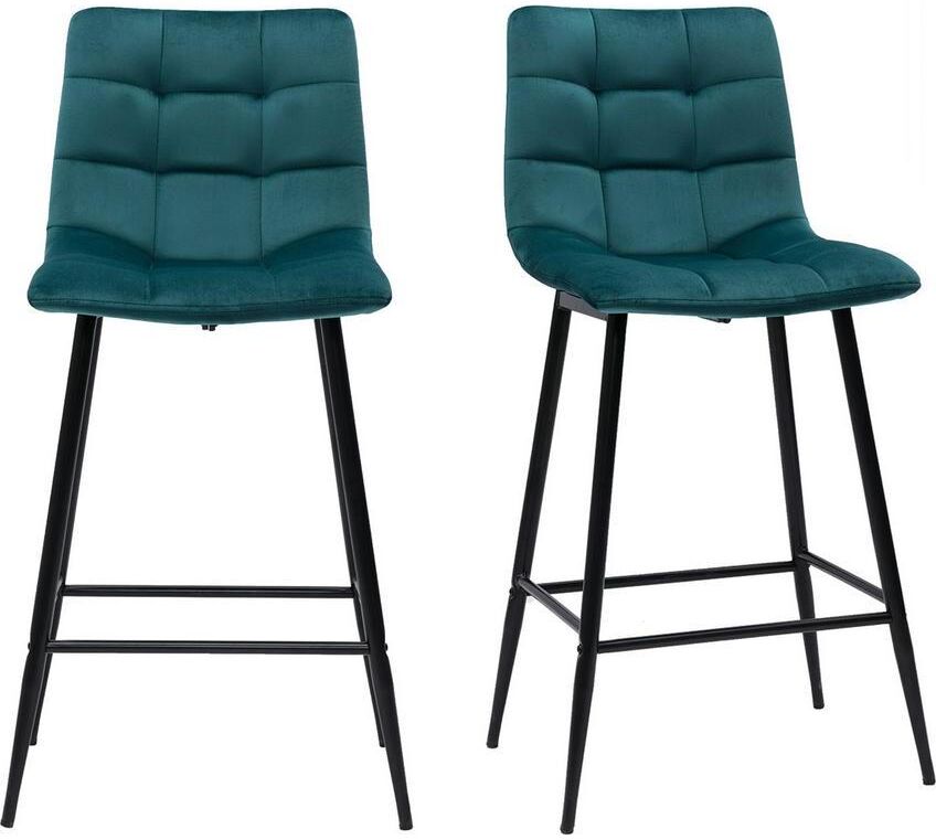 Miliboo Design-Barhocker petrolblauer Samt H65 cm (2er-Set) MAXWELL