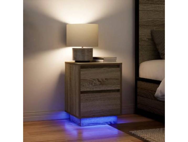 HEFZGDB Nachttische mit LED-Beleuchtung 2 Stück Sonoma-Eiche 38x34x50 cm Beistelltische mit RGB Lichtsteuerung und USB Anschluss Stauraum
