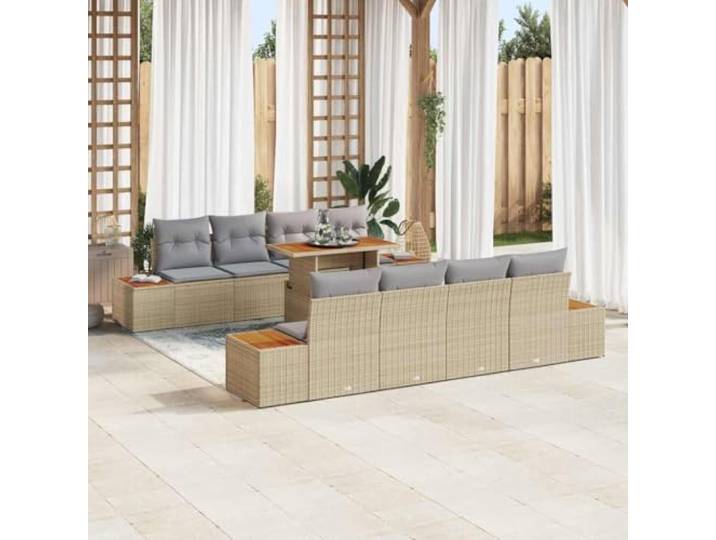KTHLBRH Modulares Outdoor Dining Set Eckbank, Modernes Gartenset mit Ecksofa und Tisch, Garten Essgruppe aus Poly Rattan mit Kissen, Gartentischgruppe mit Stauraum Sitzbank, 9-teiliges