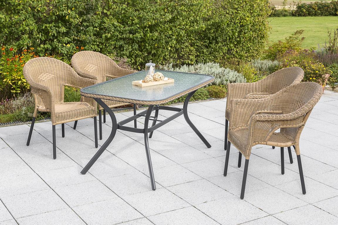 MERXXHANDELS Ravenna Set 5tlg 4 Sessel Tisch 150x85cm Alu/Kunststoff 16909528