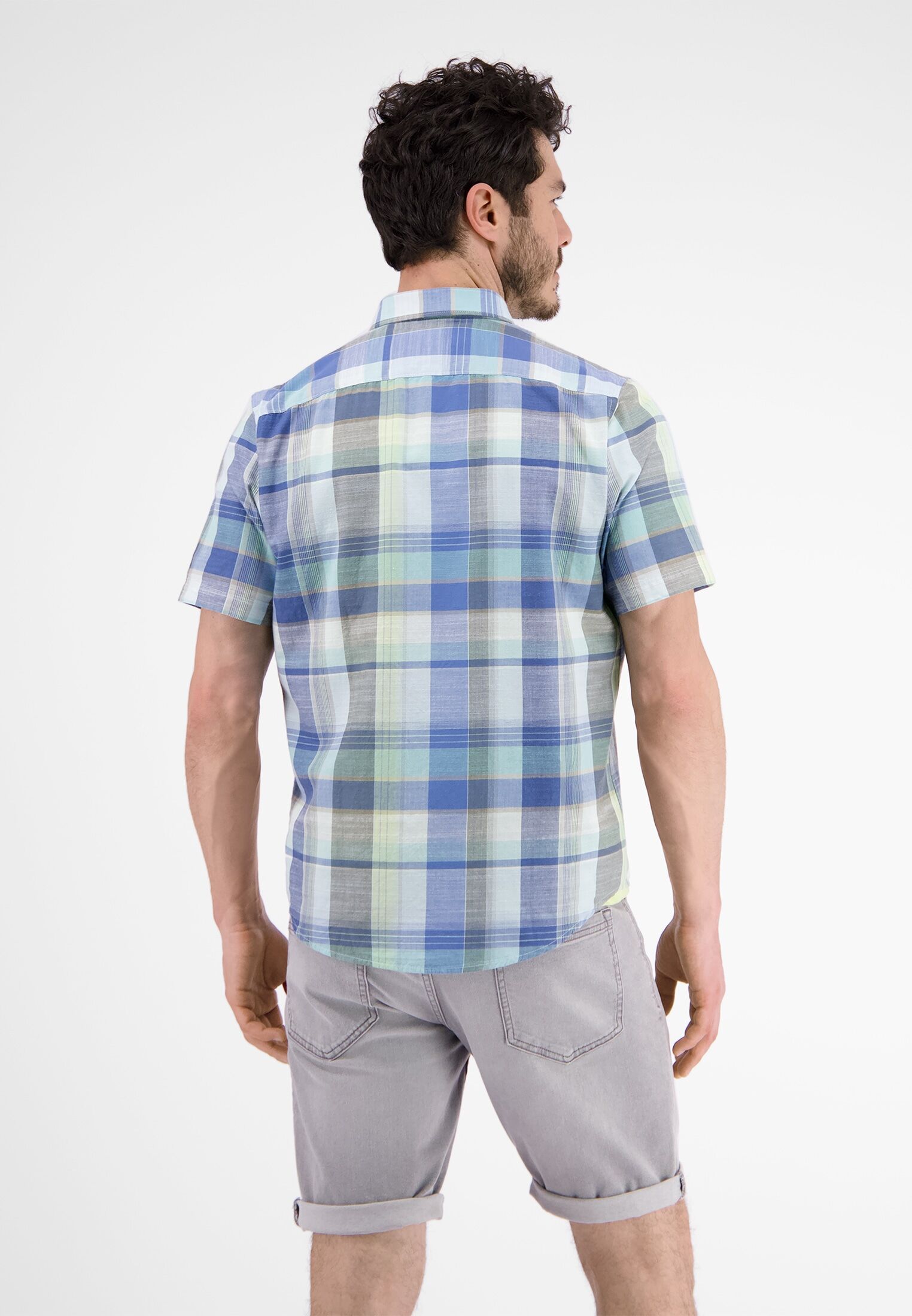 Kurzarmhemd LERROS "Kariertes Halbarmhemd", Herren, Gr. S, blau (tinted aqua), 100% Baumwolle, Hemden Kurzarmhemd tinted aqua S