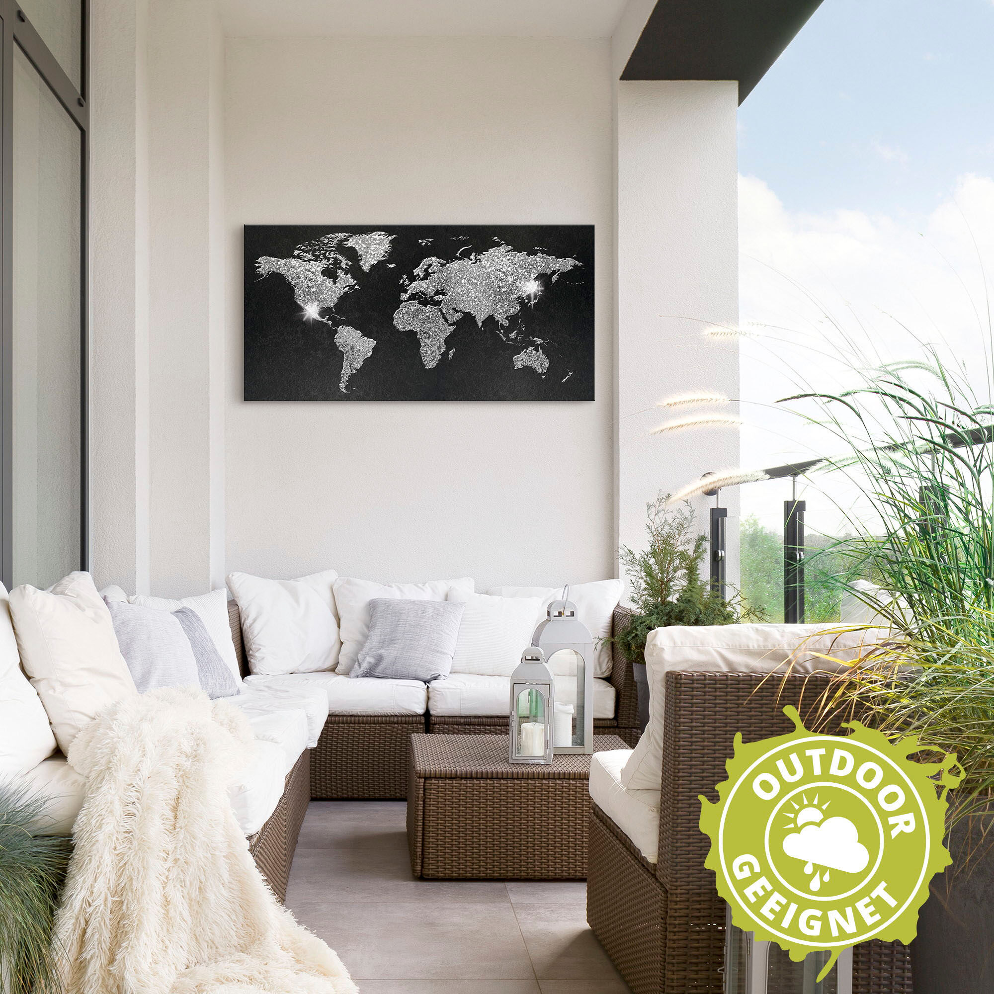 Artland "Weltkarte Glitzer" Land- & Weltkarten 1 Stk. tlg. als Alubild, Leinwandbild, Poster in verschied. Grössen farbe bild(er): schwarz B/H/T: 60cm x 30cm, Alu-Dibond-Druck Land- & Weltkarten Querformat, 1 Stk.