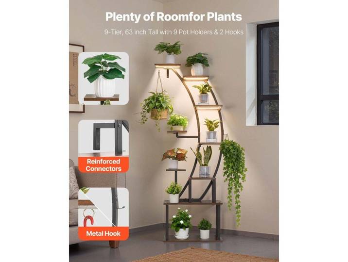 Support Plantes Intérieur avec Lampe de Croissance Étagère Porte Plantes 9 Niveaux Métal 160 cm 3 Réglages Minuterie 10 Niveaux…