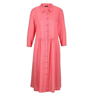 Sommerkleid GOLDNER "Kurzgröße Luftiges Hemdkleid mit Knopfleiste, Midi", Damen, Gr. 24, K-Gr, orange (koralle), Obermaterial: 100% Viskose CV., Basic, Knopf, Kleider Sommerkleid, Taillennaht