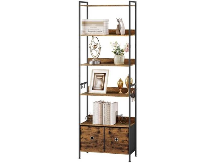 Bibliothèque WOLTU - Meuble Étagère 5 Niveaux avec 2 Tiroirs - 63x30x187cm - Marron Rustique+Noir W0ITT5085